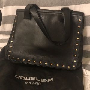 Double M black leather tote bag